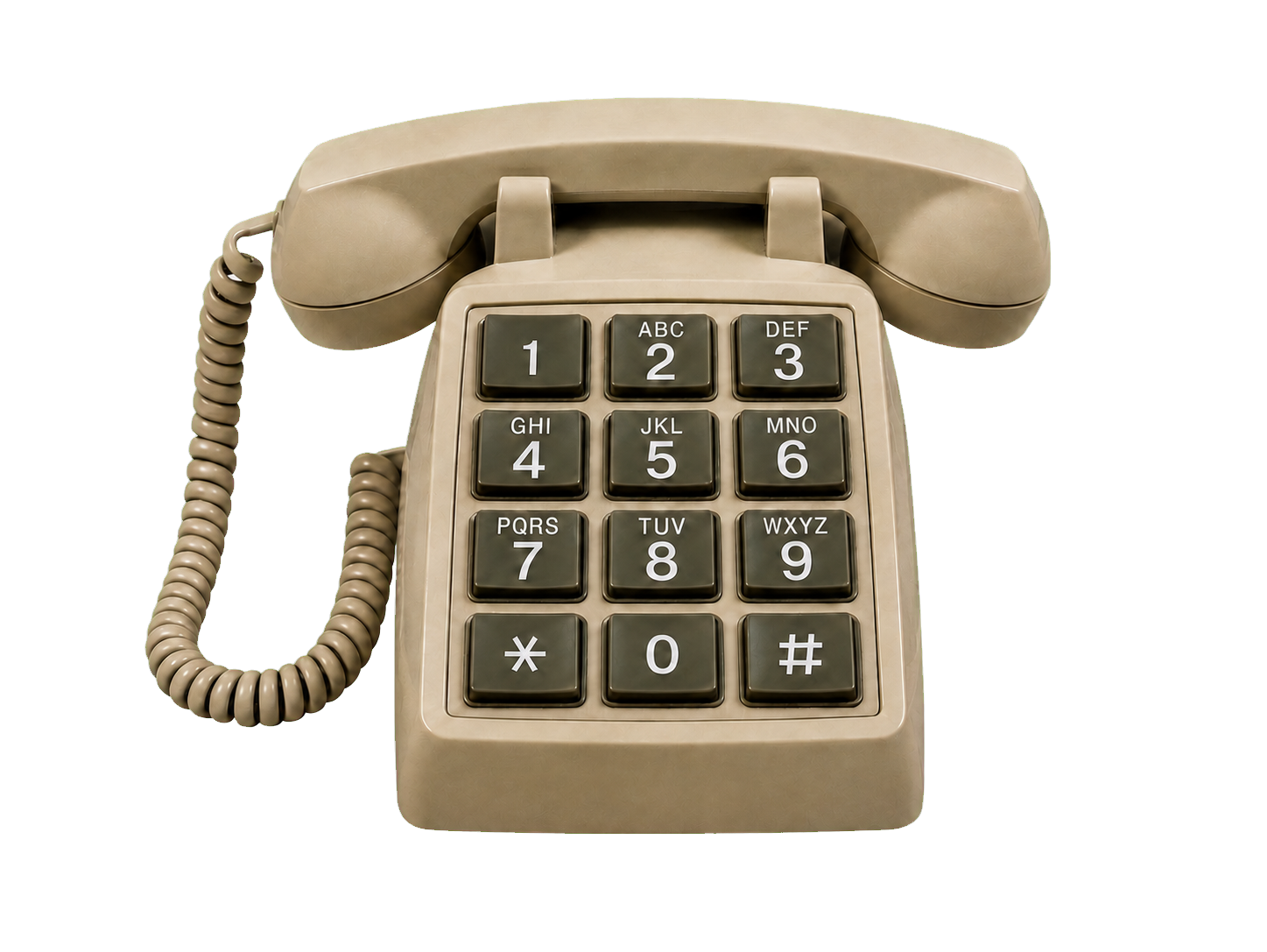 A cream push-button desk telephone lit in the dark